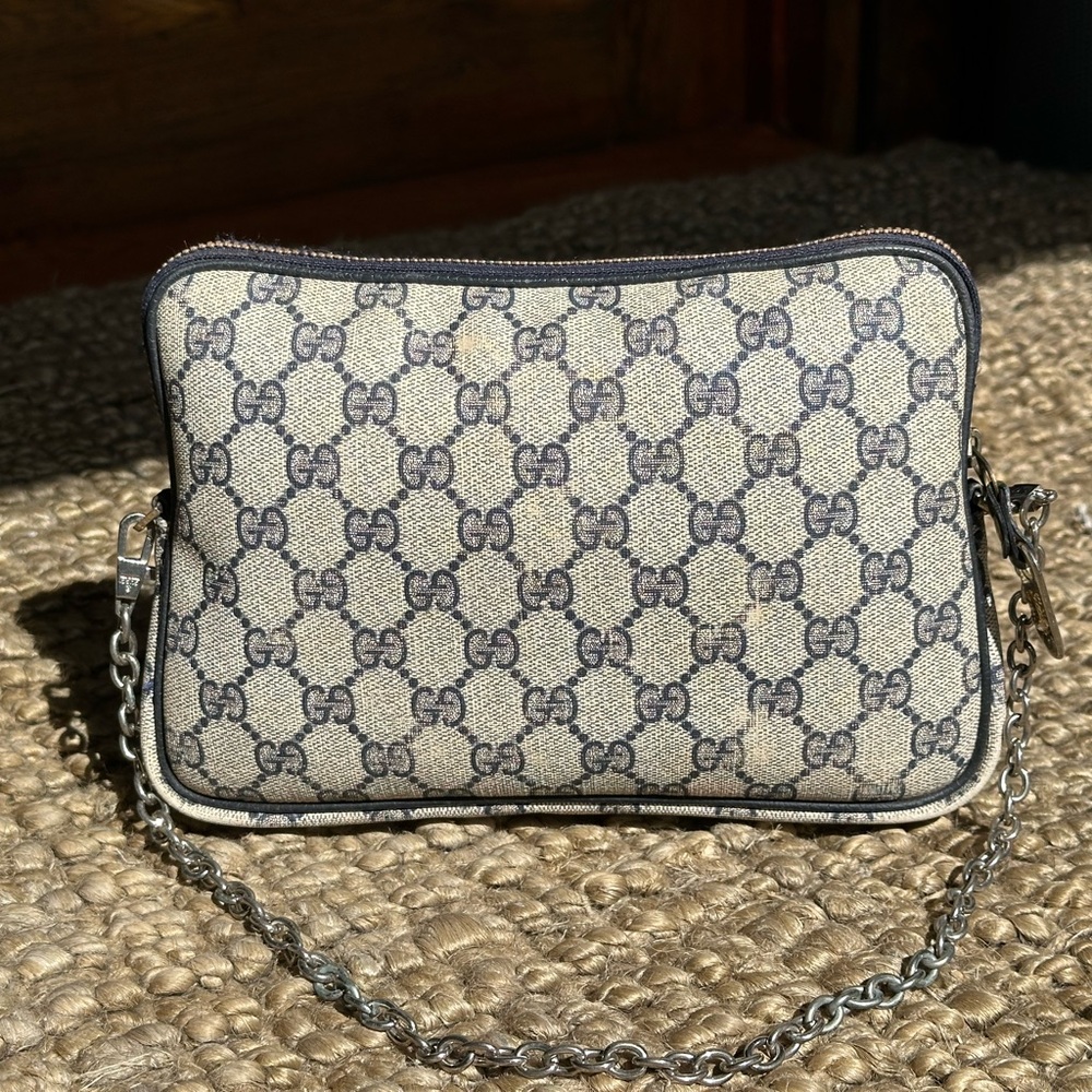 Gucci Navy Blue and Beige Signature Monogram Bag